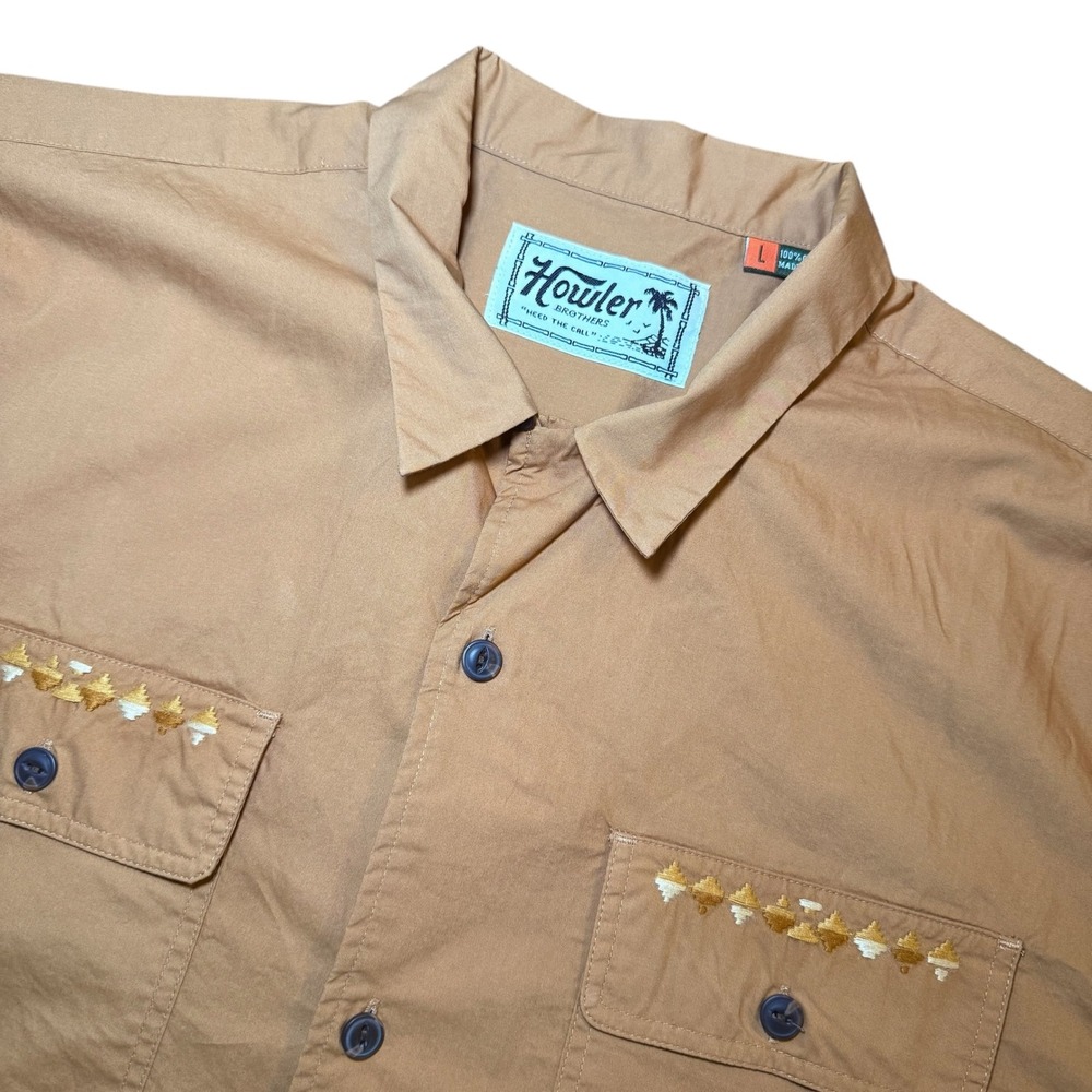 Howler Brothers Mens Large Brown Gaucho Short Sleeve Cotton Button Down Shirt